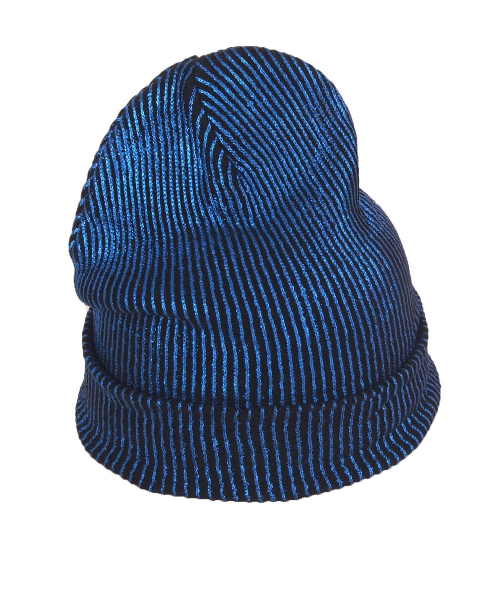 Kobalt/zwarte beanie met metallic print