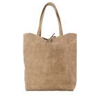 Beige lederen croco shopper