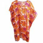 Katoenen kaftan met bloemenprint in oranje en fuchsia