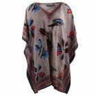 Korte kaftan met bloemenprint in blauw en donkerrood