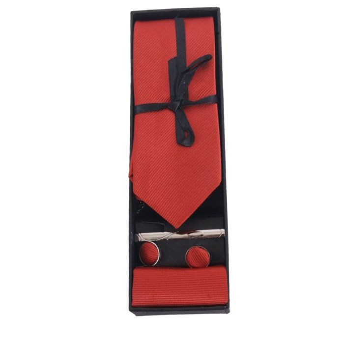 Brutaal Erfenis Slip schoenen Cadeau-set van stropdas, pochet, manchetknopen in rood en dasspeld -  bouFFante