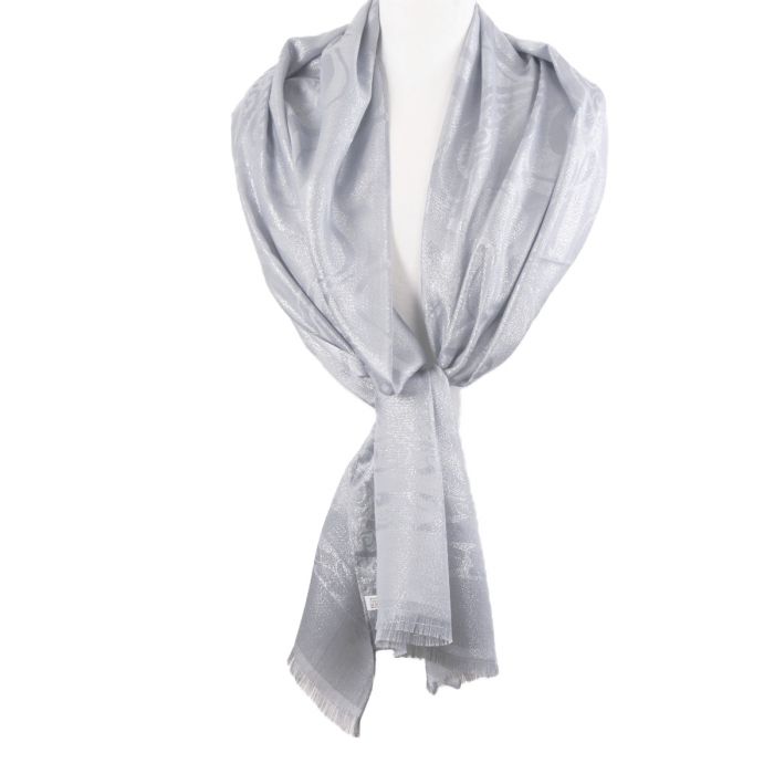 spuiten Fauteuil Vergoeding Grijze zijden-blend stola / sjaal met ingeweven patroon - bouFFante