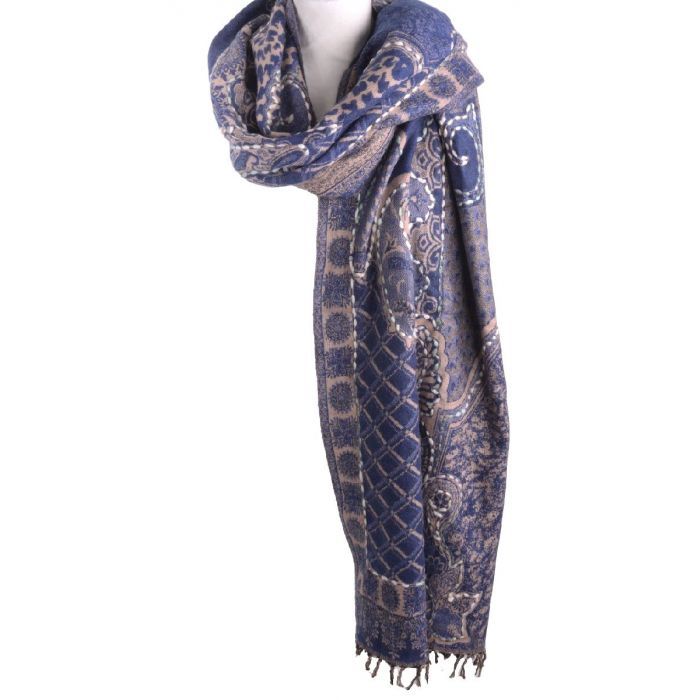 lont Soms soms Leidinggevende Pashmina sjaal/omslagdoek in kobalt met geweven paisley - bouFFante