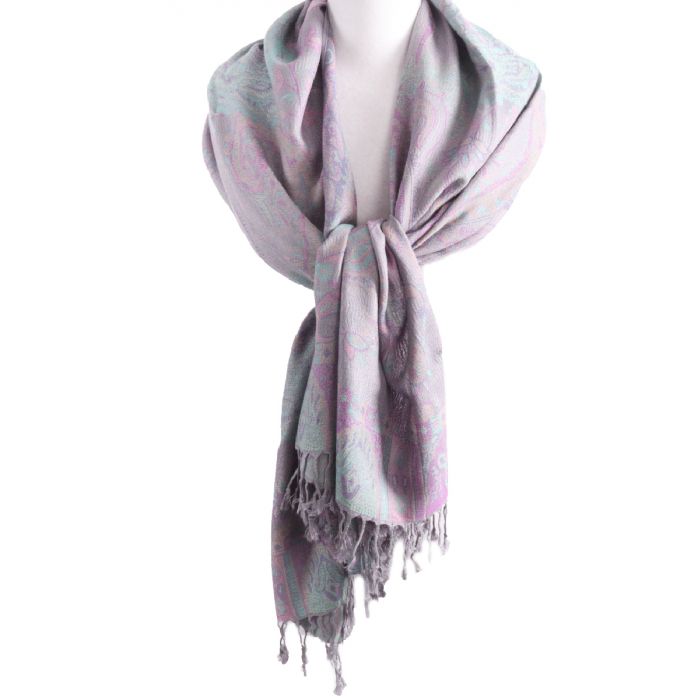 aftrekken kampioen buiten gebruik Blauw-grijze pashmina sjaal met bloemen- en paisley patroon - bouFFante
