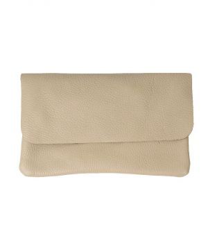 Beige leren fold-over clutch