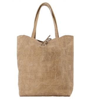 Beige lederen croco shopper