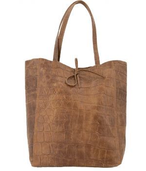 Cognac lederen croco shopper