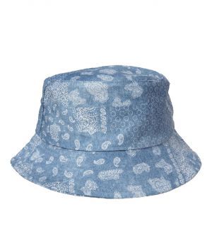Denim bucket hat met paisley print 