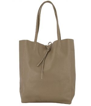 Lederen shopper in donker-taupe