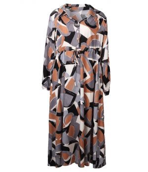 Maxi-jurk met grafische print in grijs en lichtbruin
