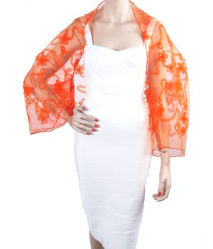 Bolero stola van oranje organza met lintstiksel