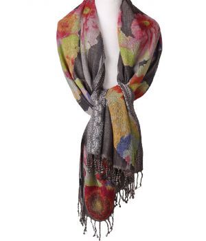 Wollen pashmina sjaal met bloemenprint