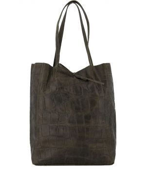 Legergroene lederen croco shopper