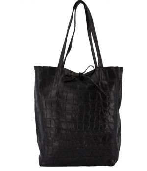 Zwarte lederen croco shopper