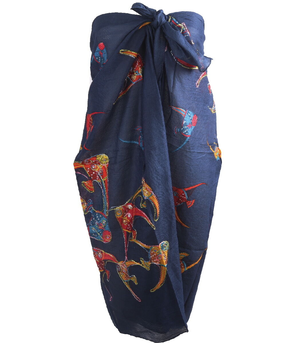 Donkerblauwe sarong met vissenprint