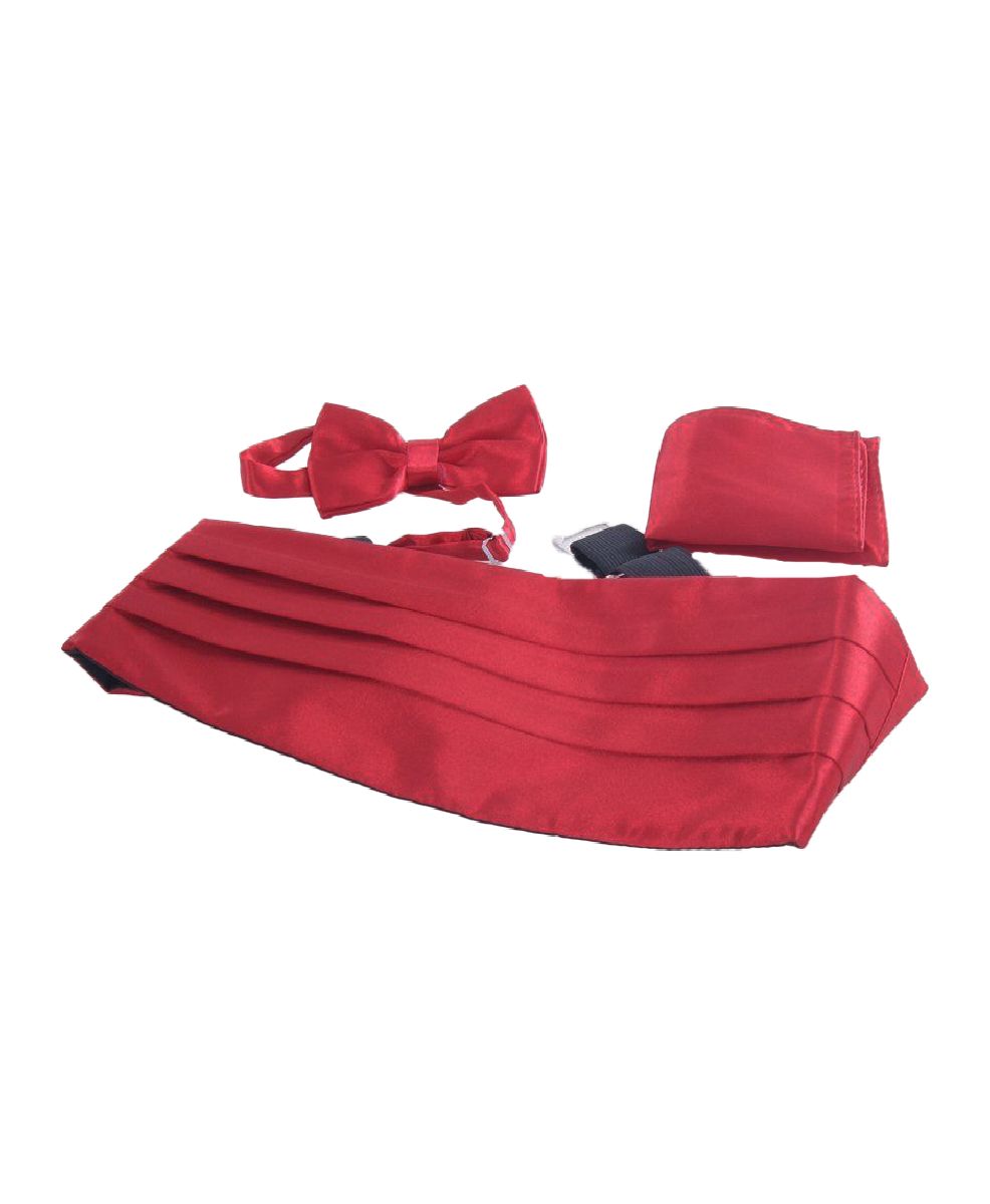 Set met cumberband, pochet en strik in rood