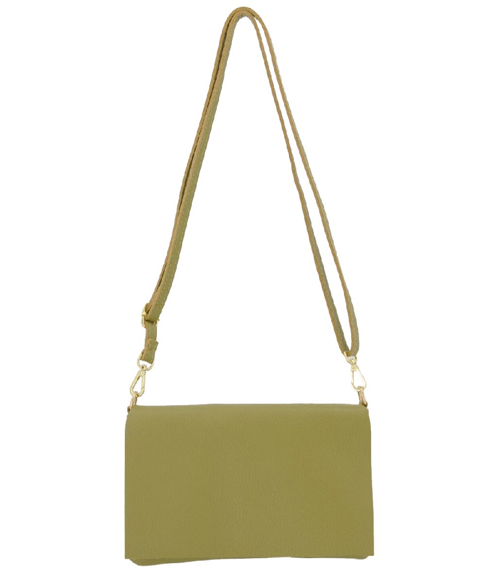 Olijfgroene leren fold-over clutch