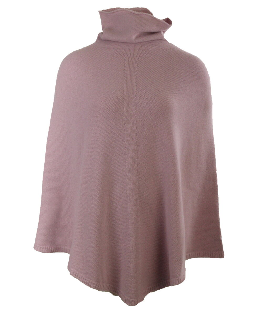 Licht-oudroze poncho met col van 100% kasjmier